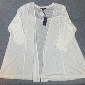 Cable & Gauge Lightweight Open Front Cardigan 1X Ivory Womens NWT